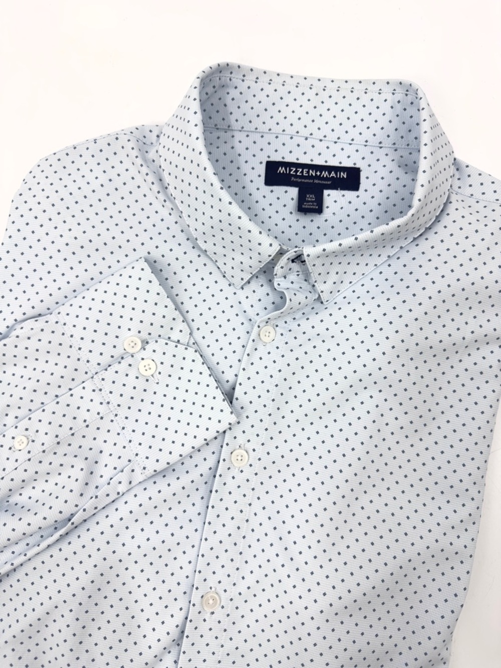 Mizzen + Main Mens Performance Button Down Shirt Size XXL Trim Long Sleeve Blue